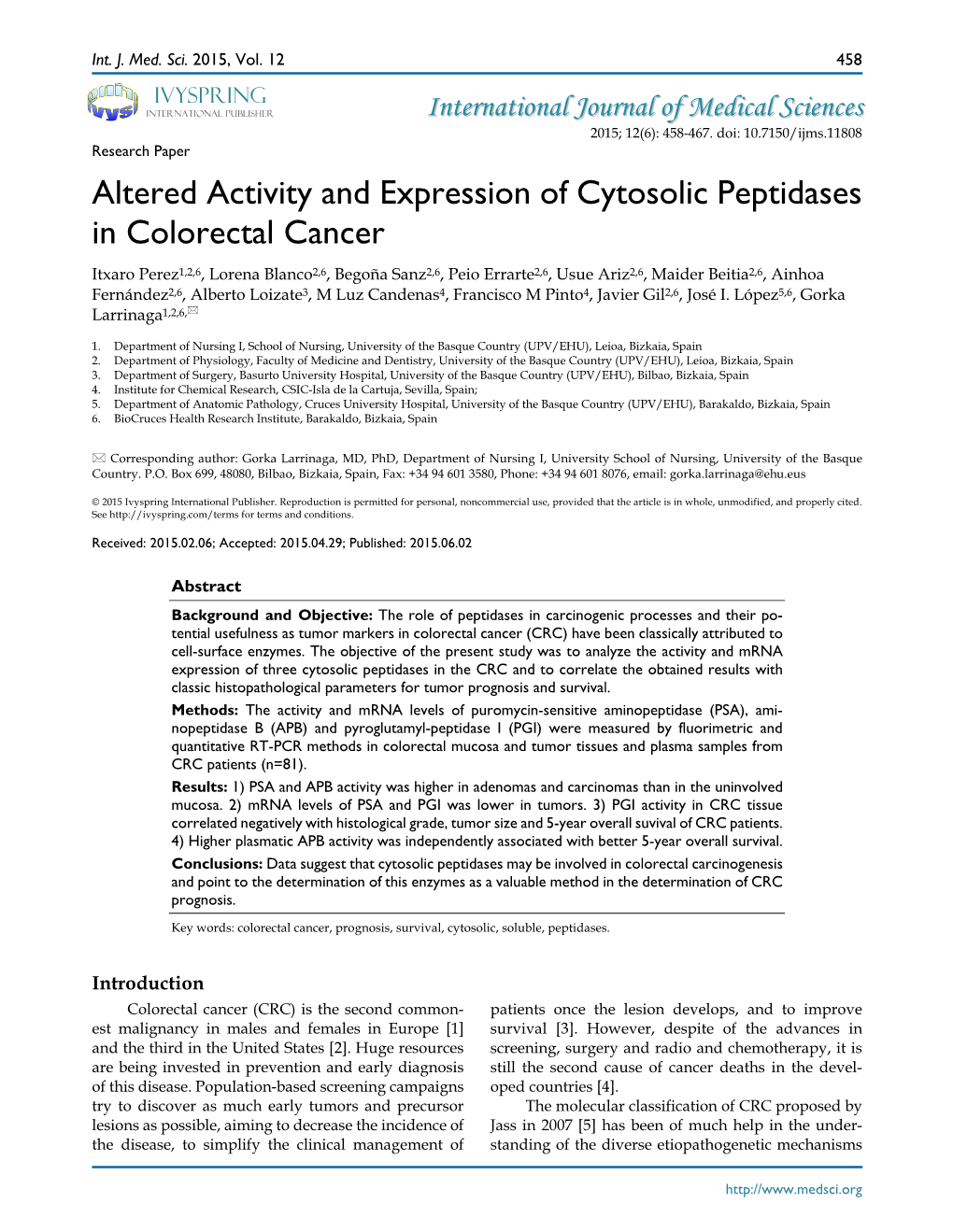 Altered Activity and Expression of Cytosolic Peptidases in Colorectal