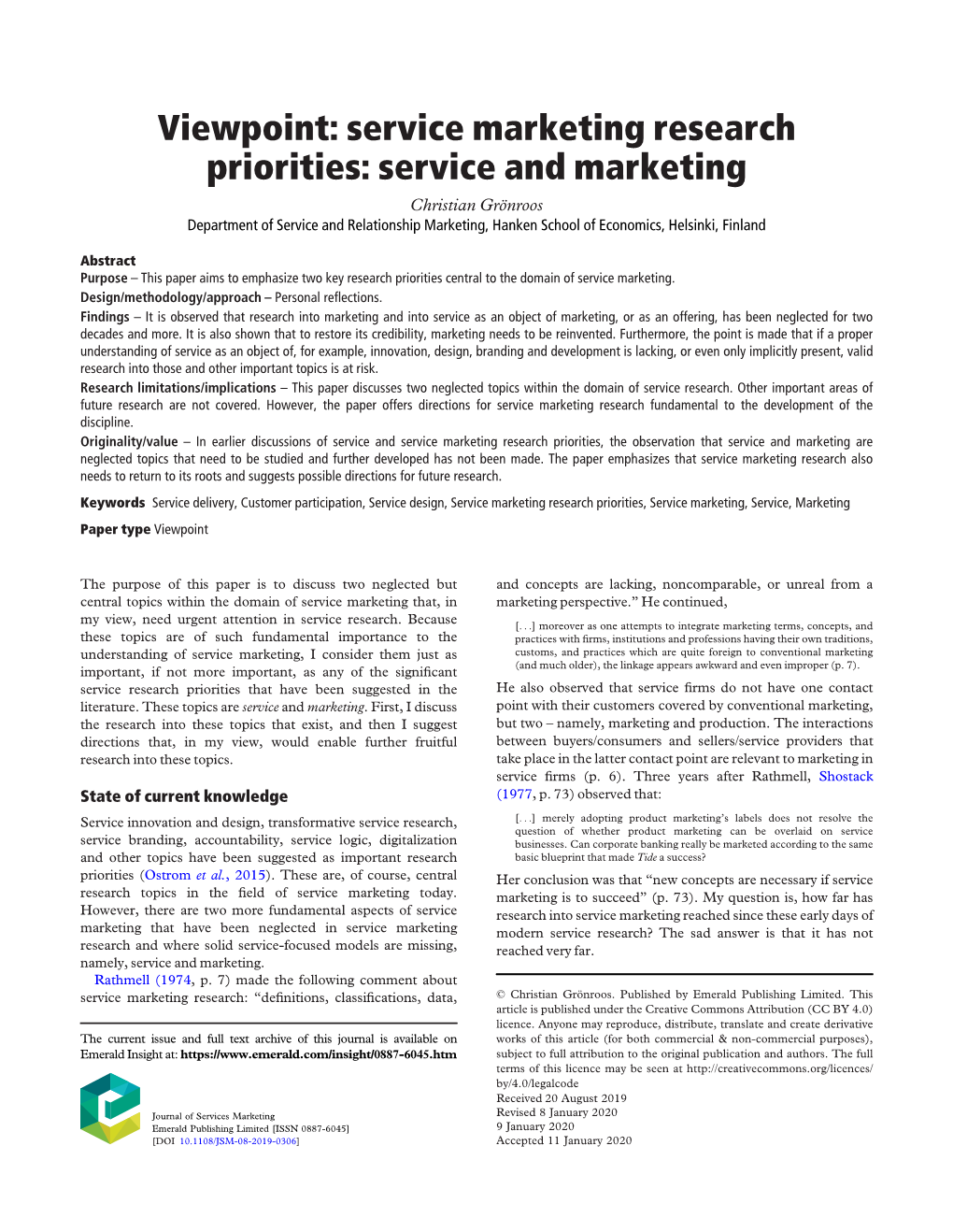 Service Marketing Research Priorities