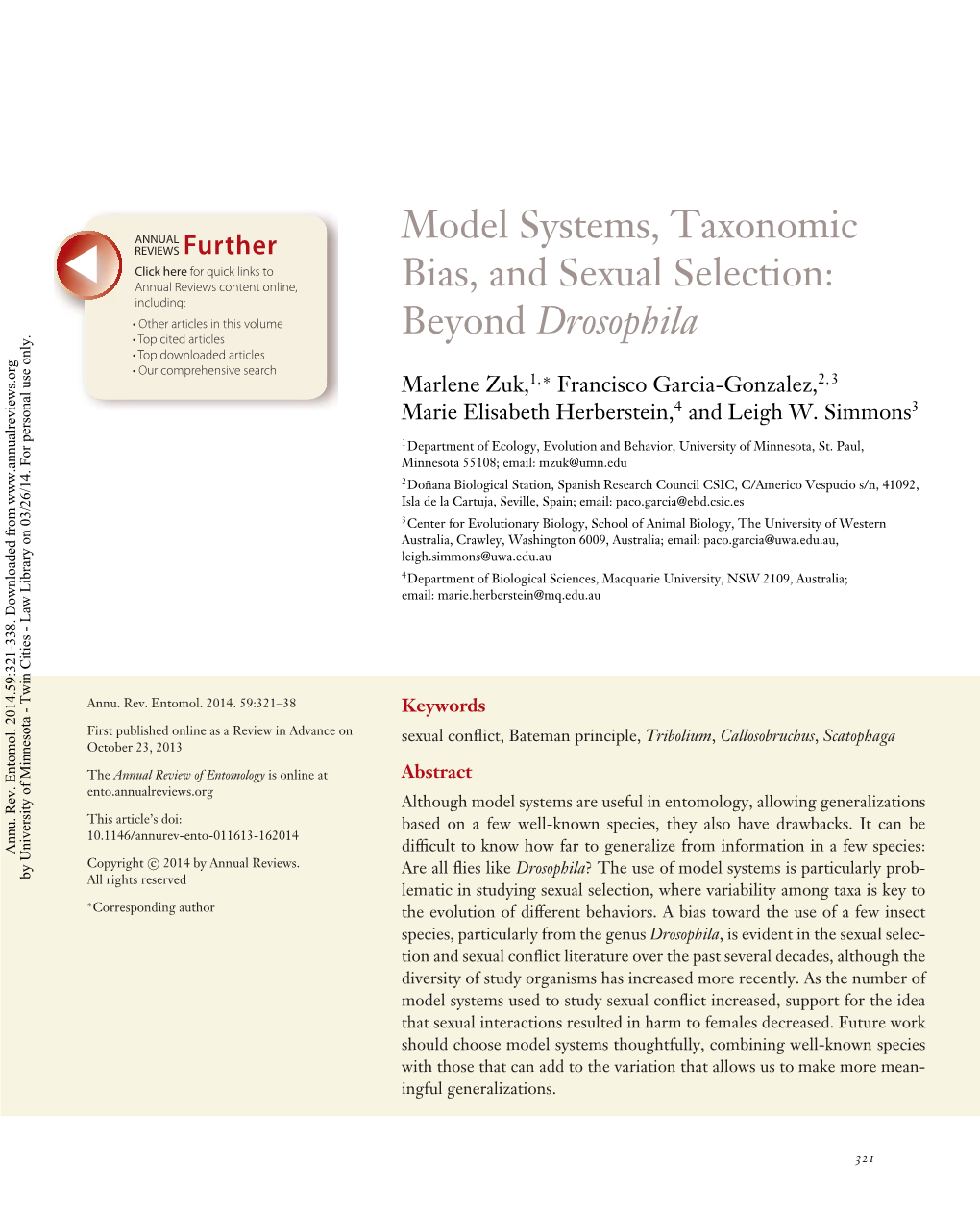 Model Systems, Taxonomic Bias, and Sexual Selection: Beyond Drosophila