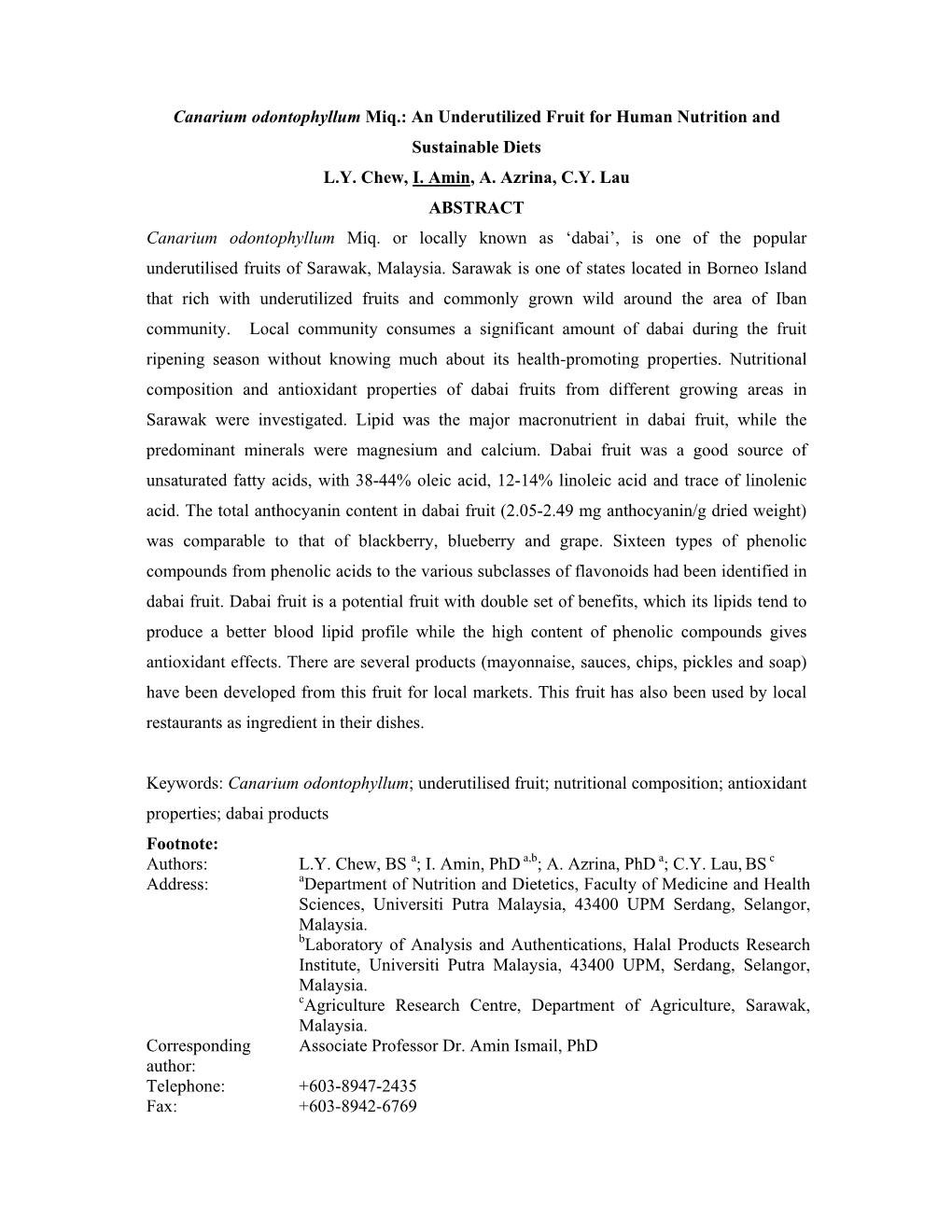 Canarium Odontophyllum Miq.: an Underutilized Fruit for Human Nutrition and Sustainable Diets L.Y