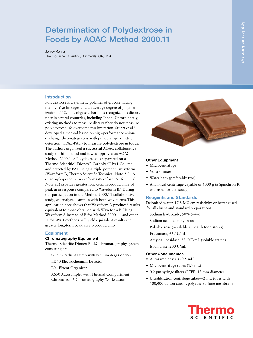 Determination of Polydextrose in Foods by AOAC Method 2000.11