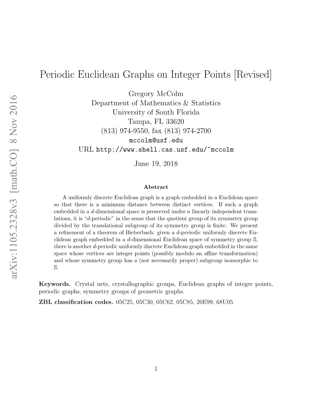 Periodic Euclidean Graphs on Integer Points