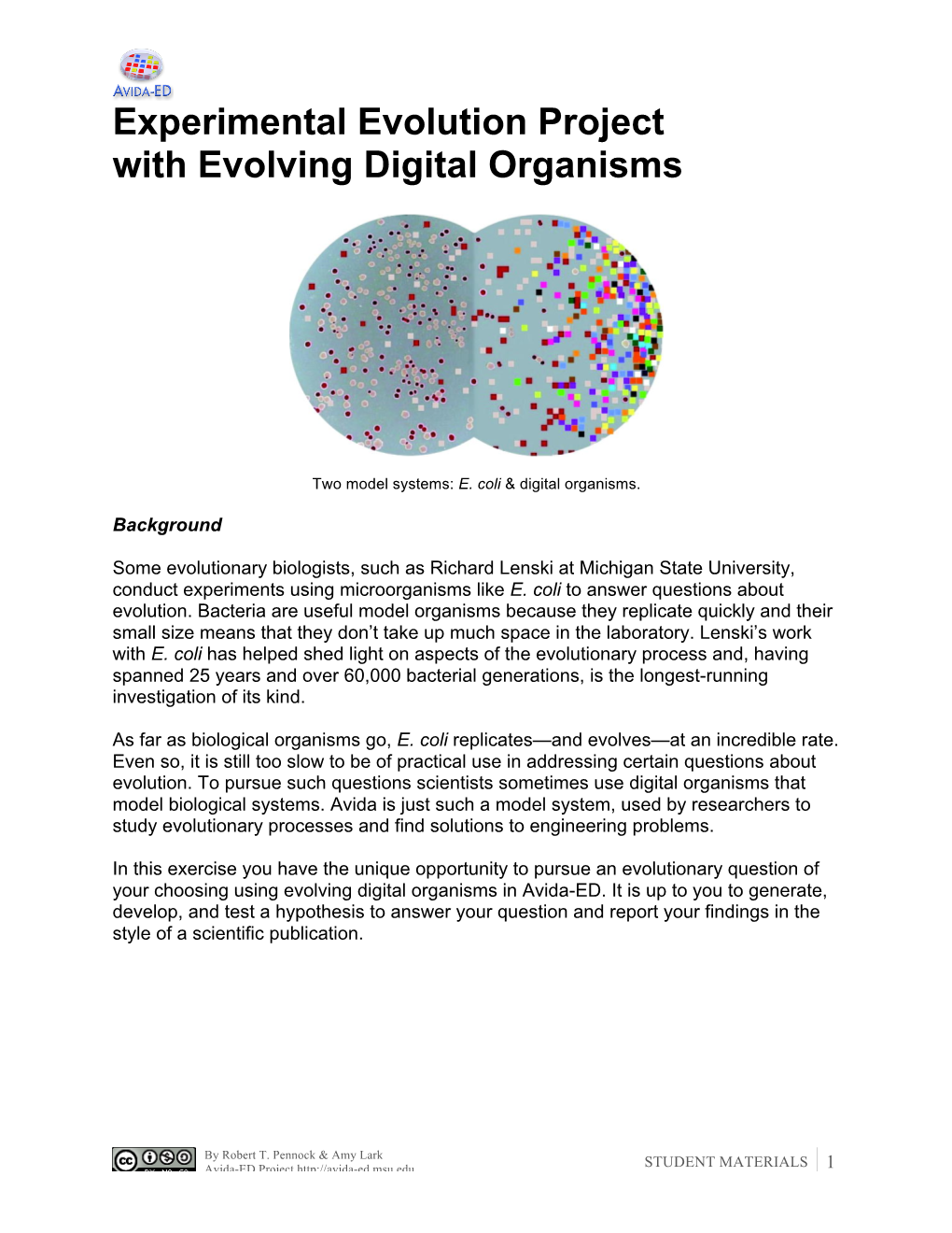 Experimental Evolution Project with Evolving Digital Organisms