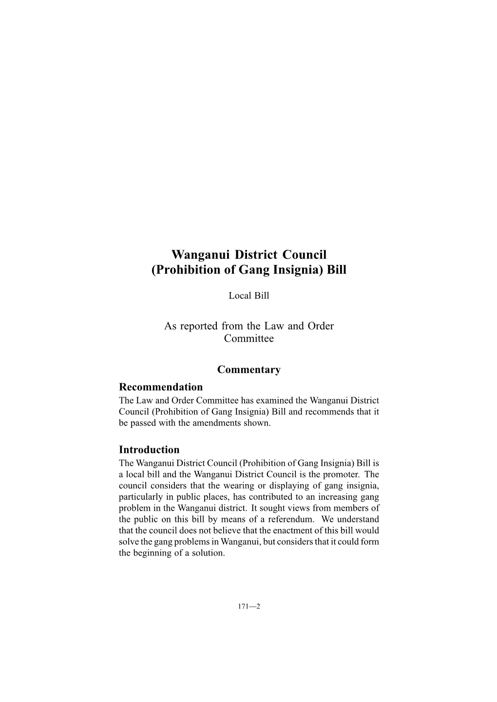 Wanganui District Council (Prohibition of Gang Insignia) Bill