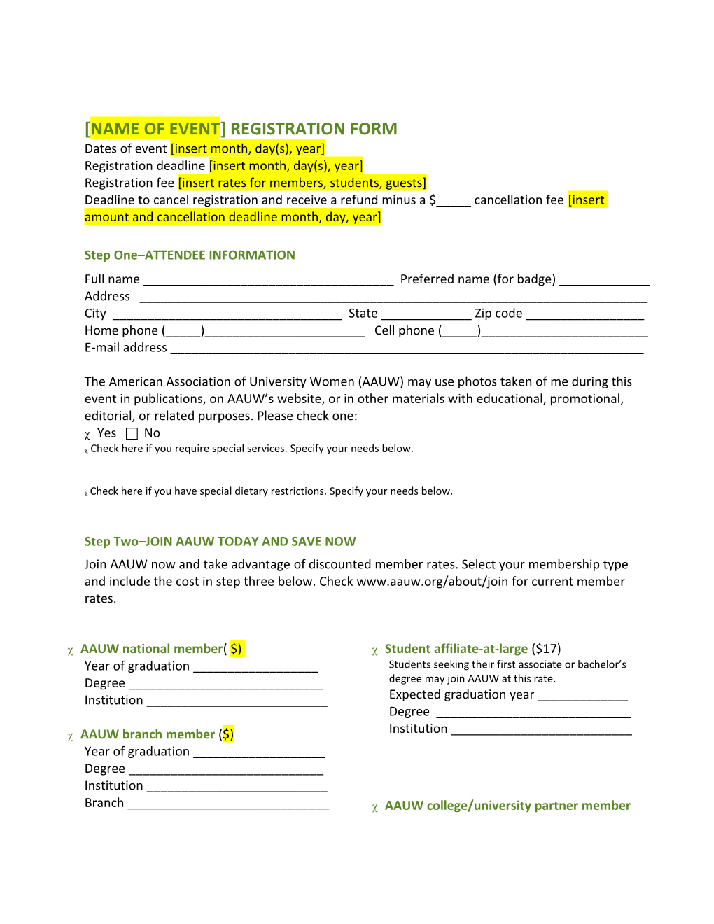 AAUW Program in a Box Event Registration Form