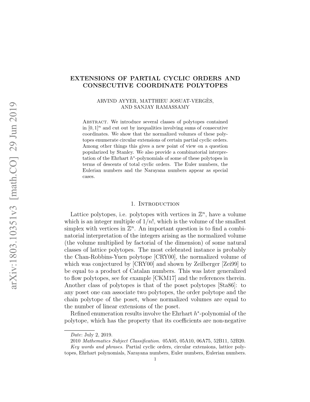Extensions of Partial Cyclic Orders and Consecutive Coordinate Polytopes