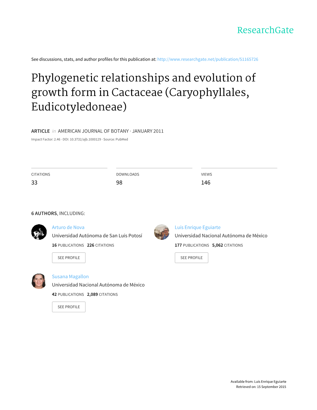 Phylogenetic Relationships and Evolution of Growth Form in Cactaceae (Caryophyllales, Eudicotyledoneae)