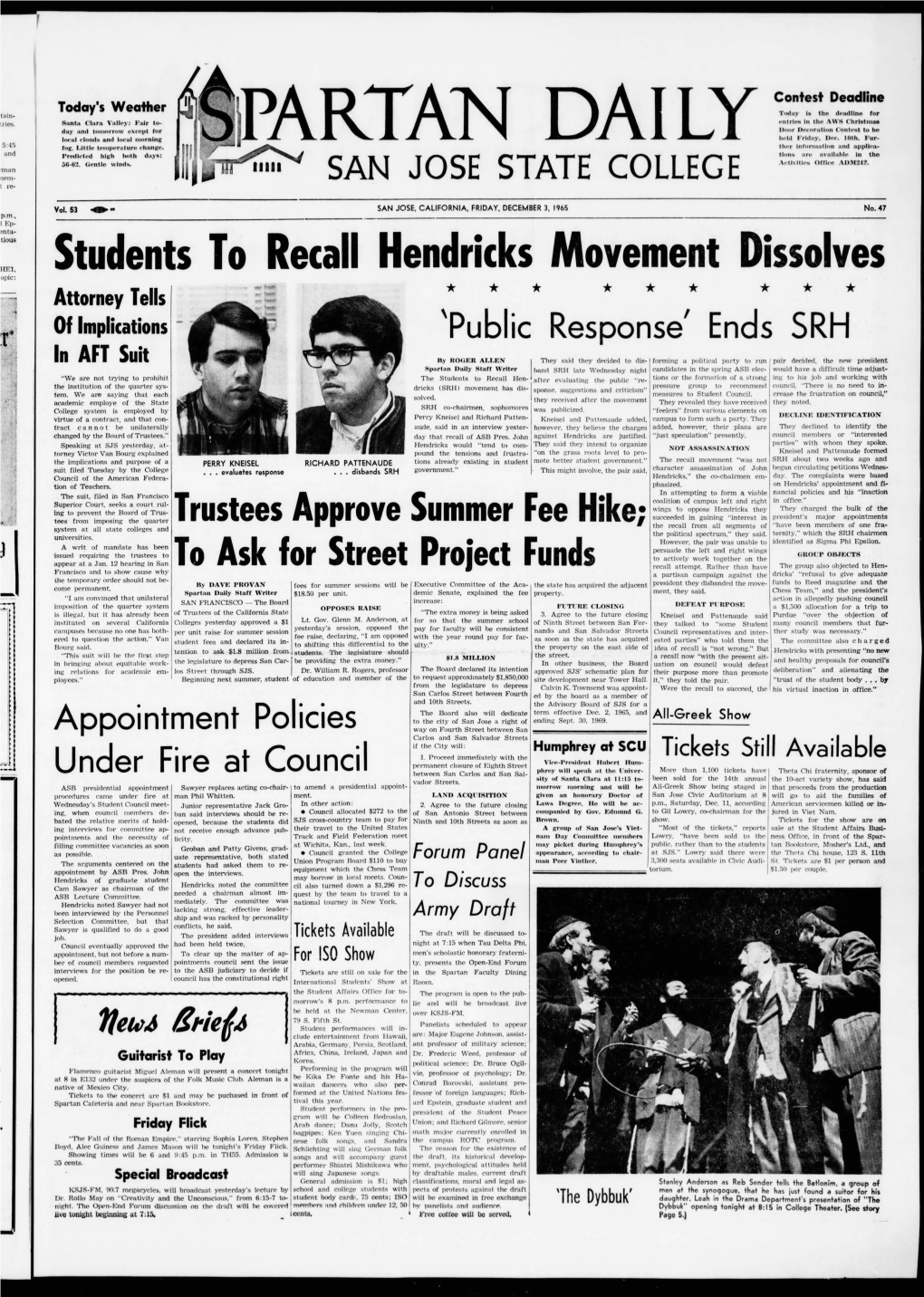 Students to Recall Hendricks Movement Dissolves Attorney Tells ..¢$¢8 of Implications 'Public Response' Ends SRH