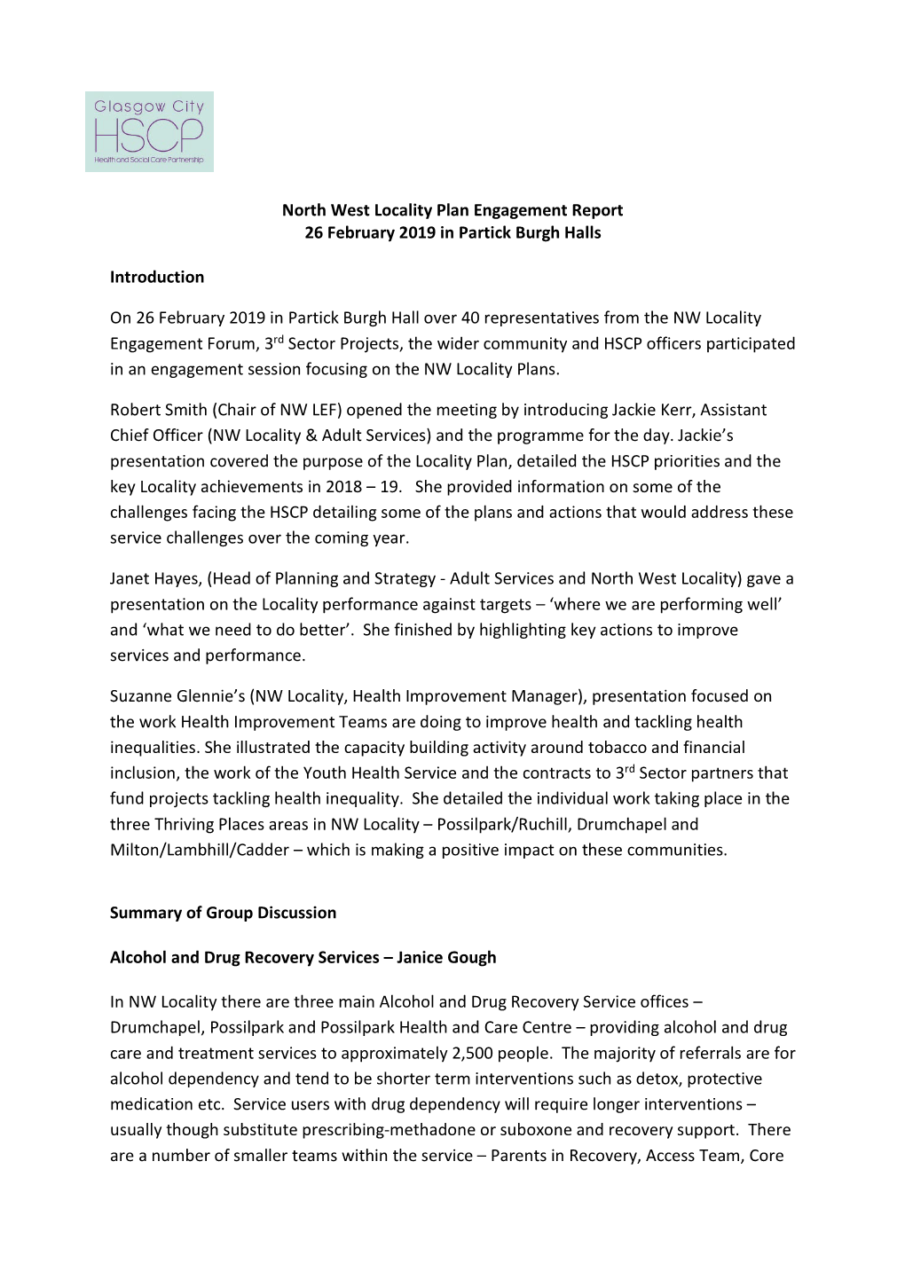 NW Locality Plan Engagement Report