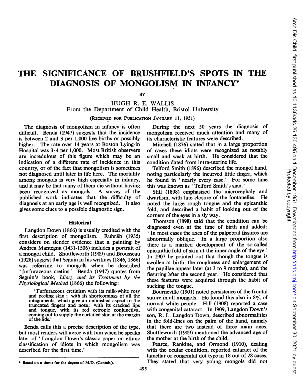 The Significance of Brushfield's Spots in the Diagnosis of Mongolism in Infancy* by Hugh R