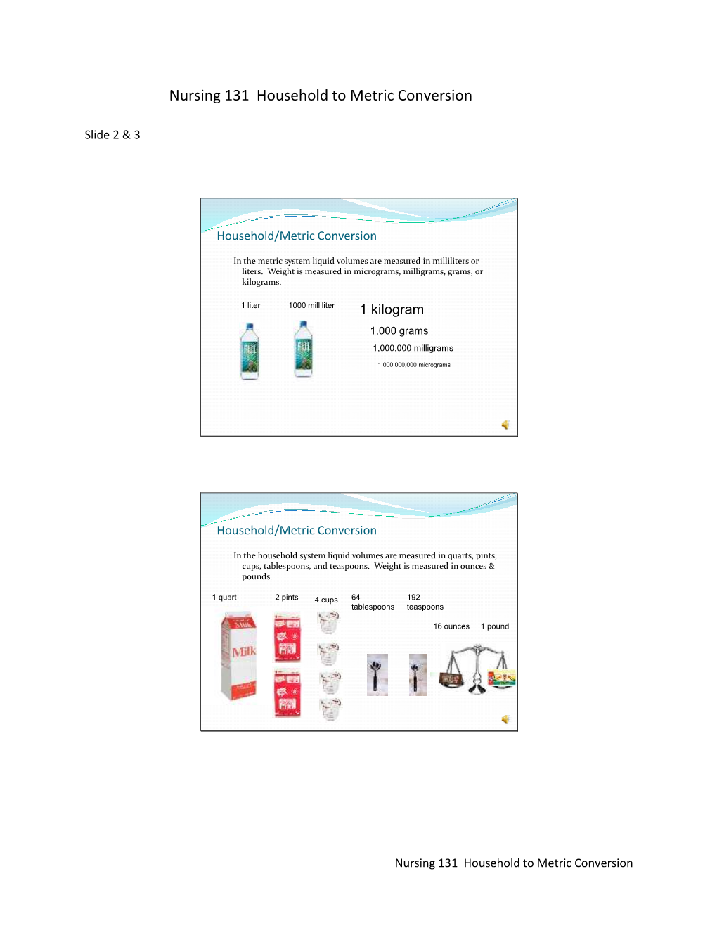 Nursing 131 Household to Metric Conversion