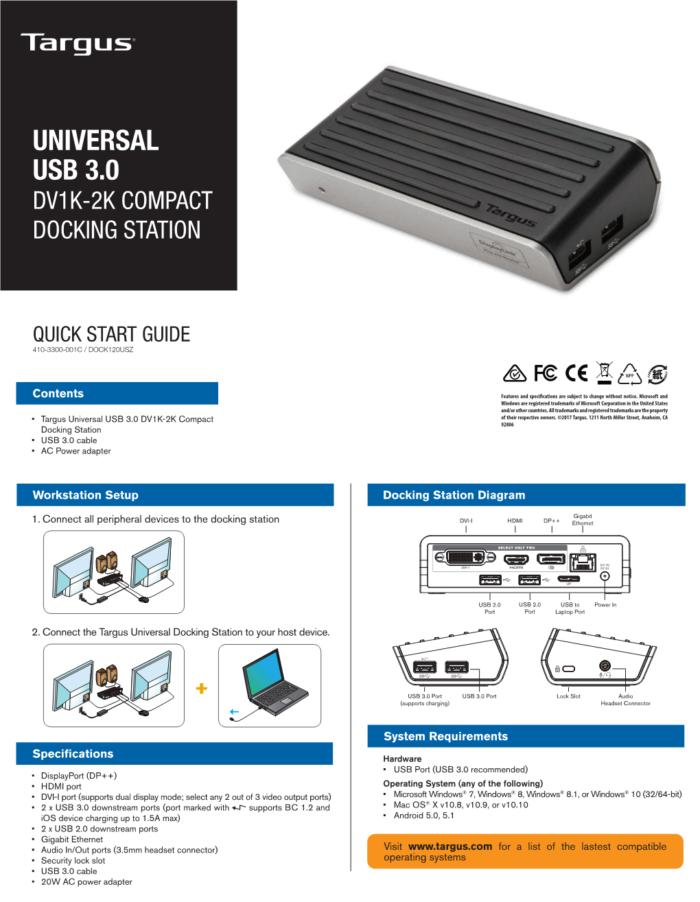 Universal Usb 3.0 Dv1k-2K Compact Docking Station
