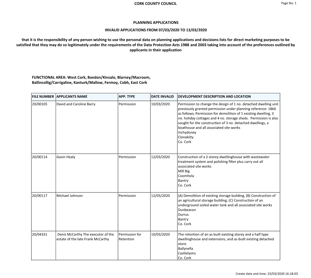 Report Weekly Lists Invalid Applications