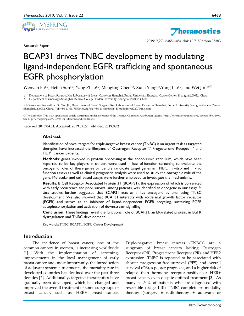 BCAP31 Drives TNBC Development by Modulating Ligand-Independent