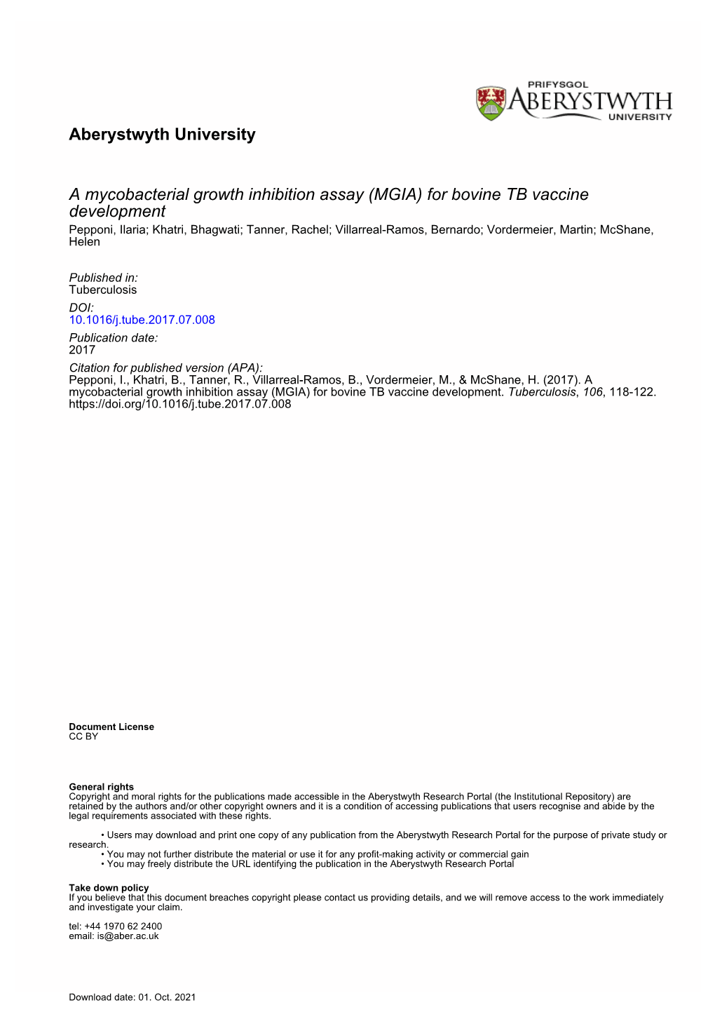 A Mycobacterial Growth Inhibition Assay (MGIA) for Bovine TB Vaccine