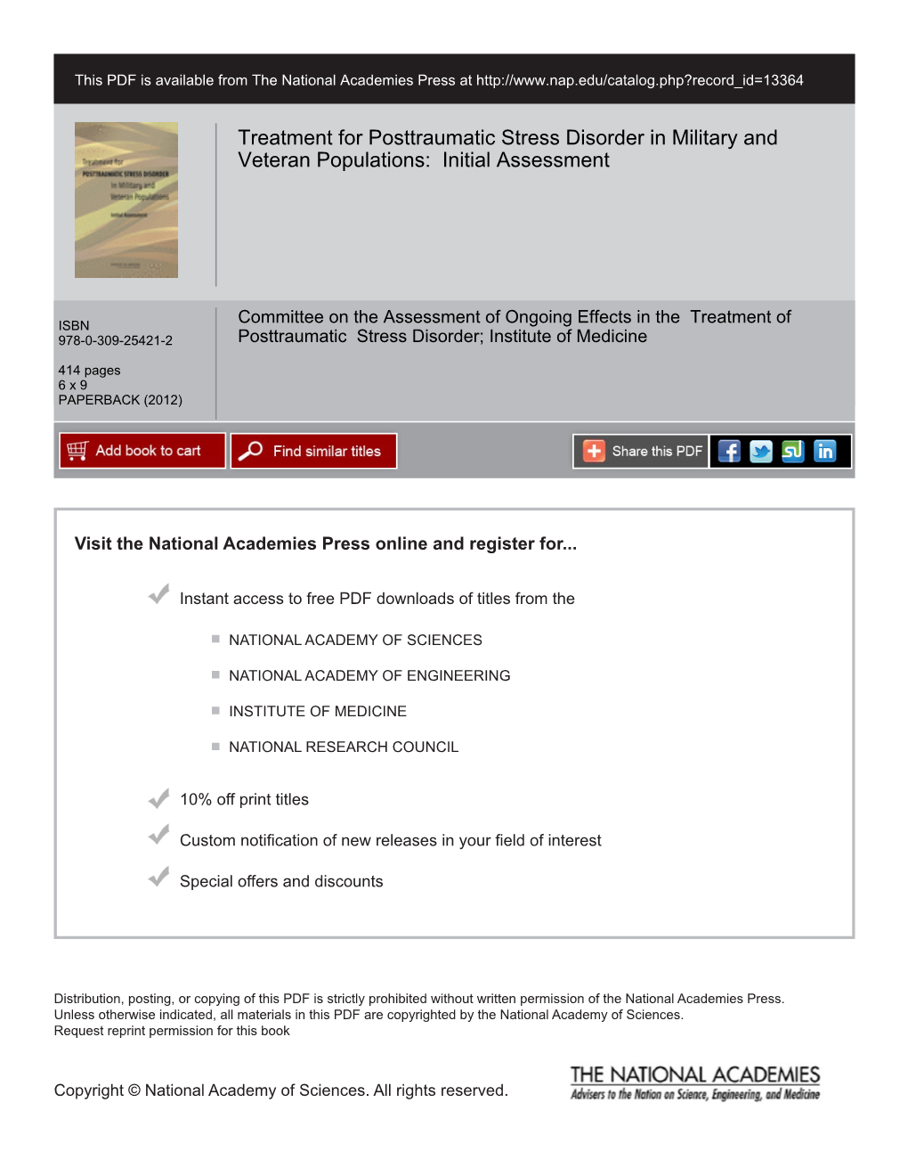 Treatment for Posttraumatic Stress Disorder in Military and Veteran Populations: Initial Assessment