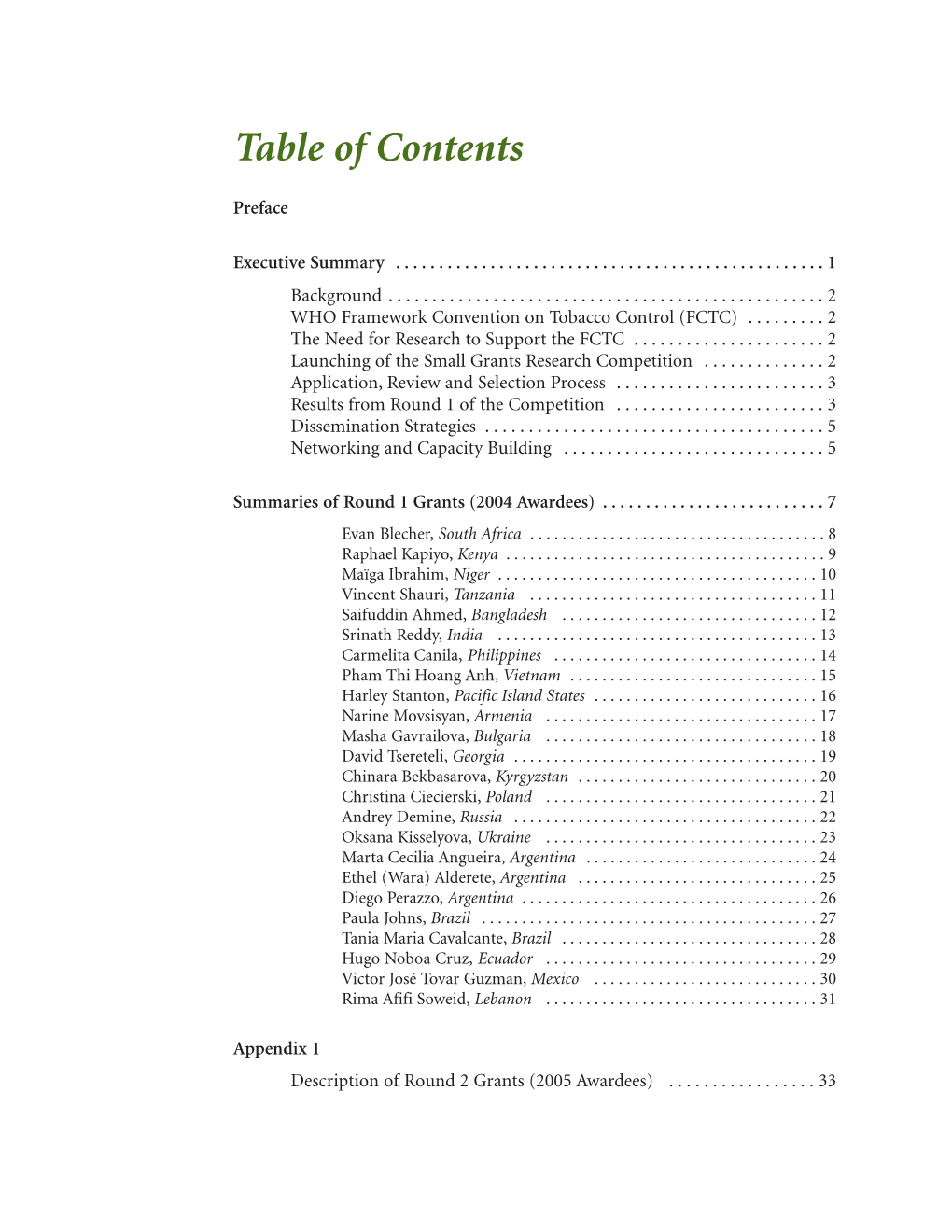 Table of Contents