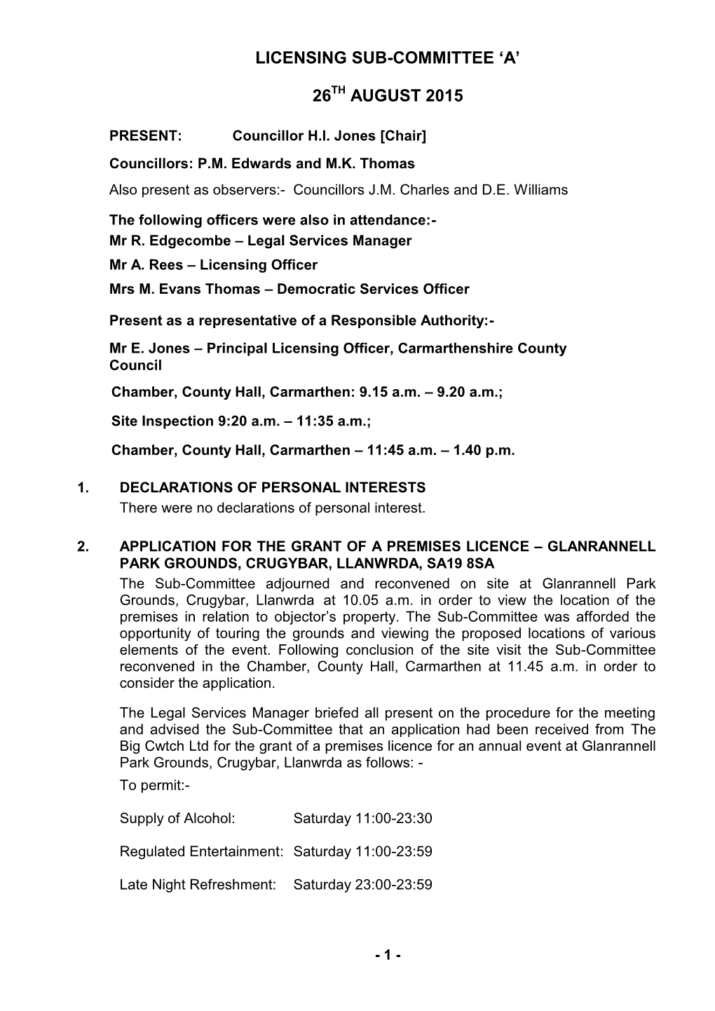 Licensing Sub-Committee 'A' 26 August 2015