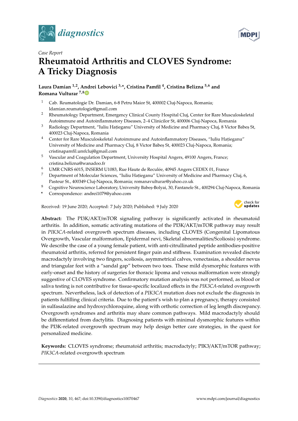 Rheumatoid Arthritis and CLOVES Syndrome: a Tricky Diagnosis