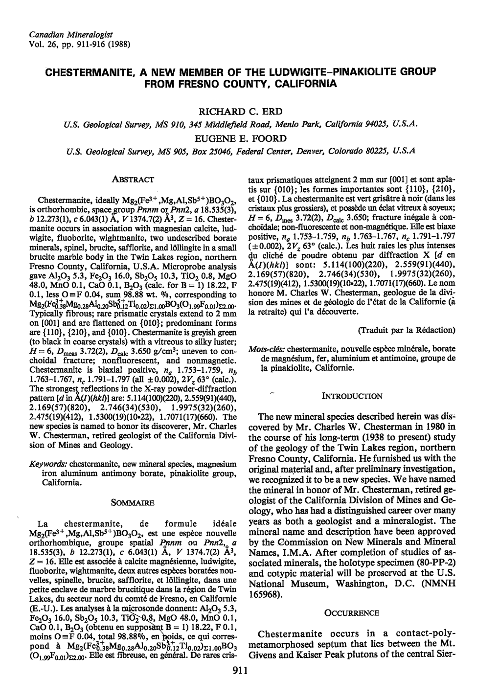 Chestermanite, a New Member of the Ludwigite Pinakiolite