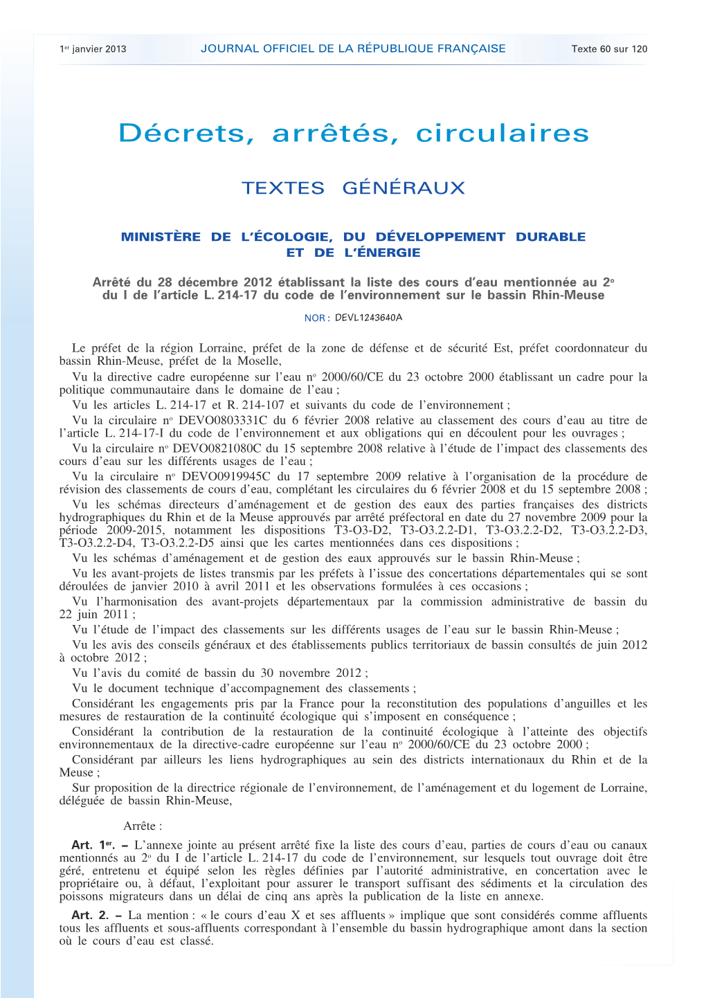 JOURNAL OFFICIEL DE LA RÉPUBLIQUE FRANÇAISE Texte 60 Sur 120