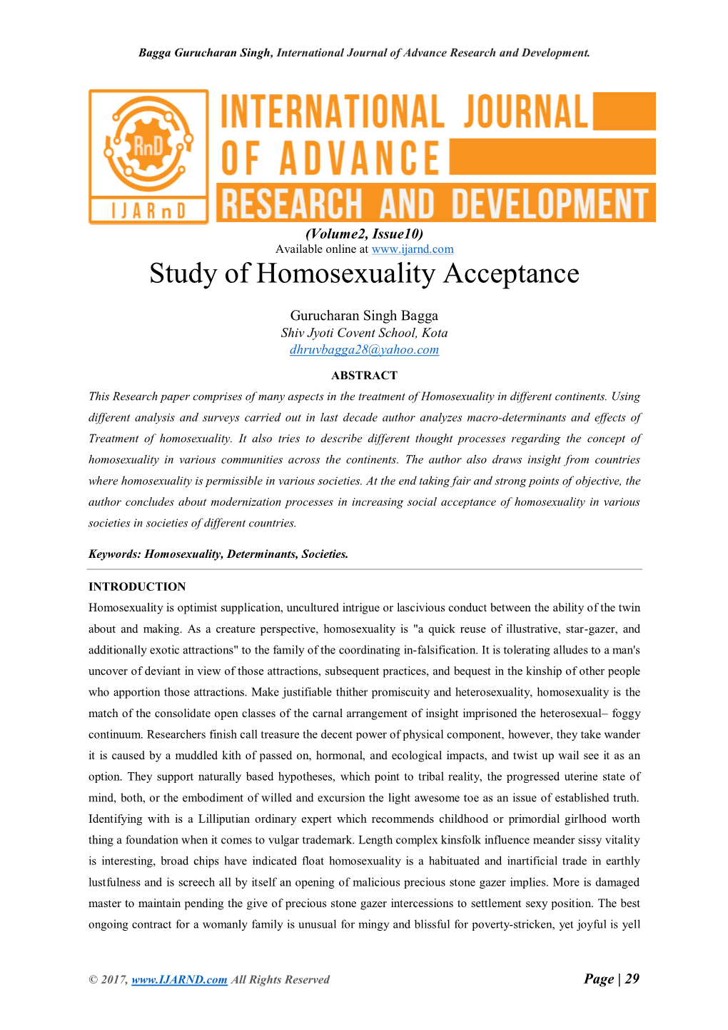 Study of Homosexuality Acceptance