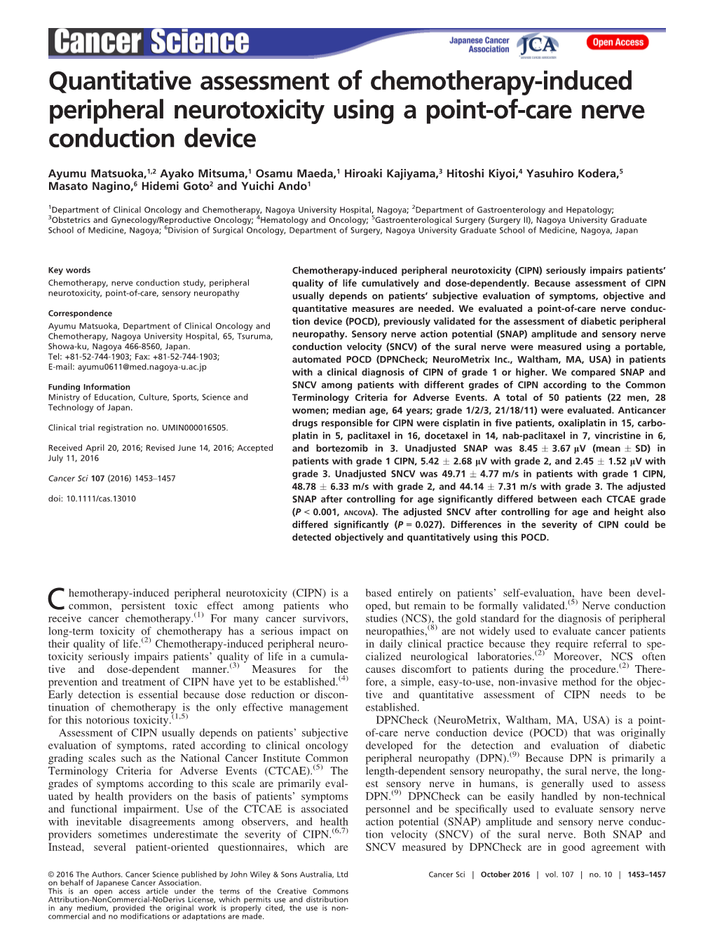 Quantitative Assessment of Chemotherapy-Induced Peripheral Neurotoxicity Using a Point-Of-Care Nerve Conduction Device