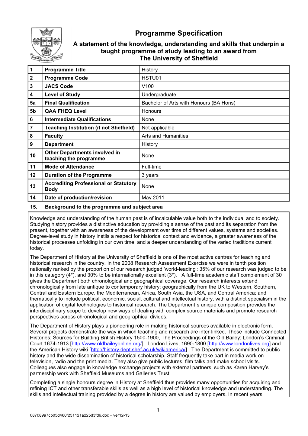 15. Background to the Programme and Subject Area s3