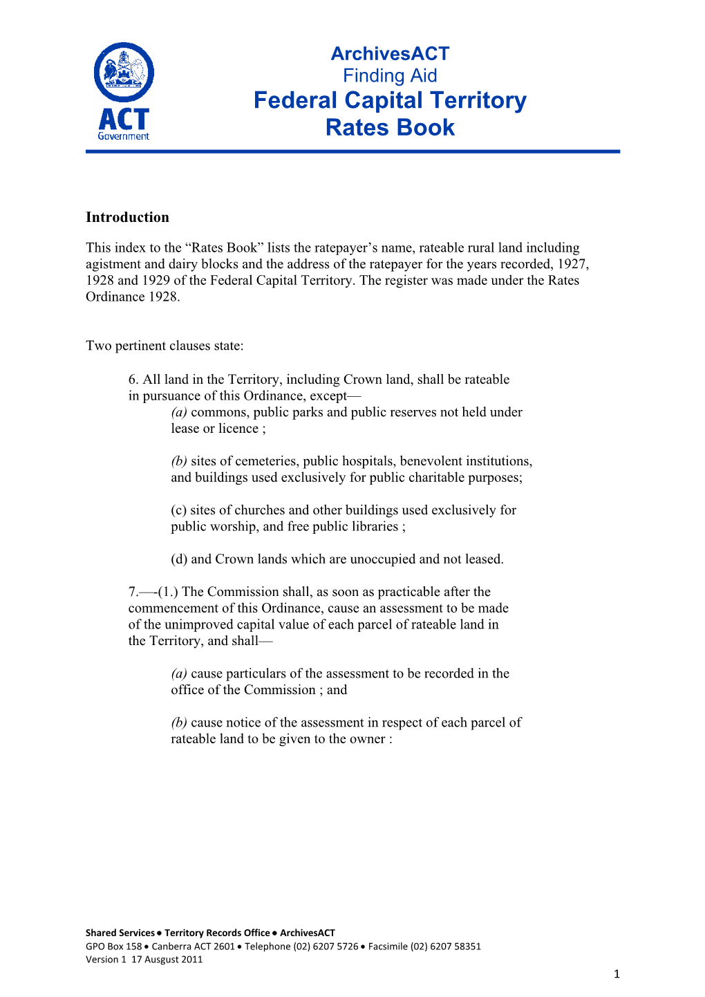 Federal Capital Territory Rates Book