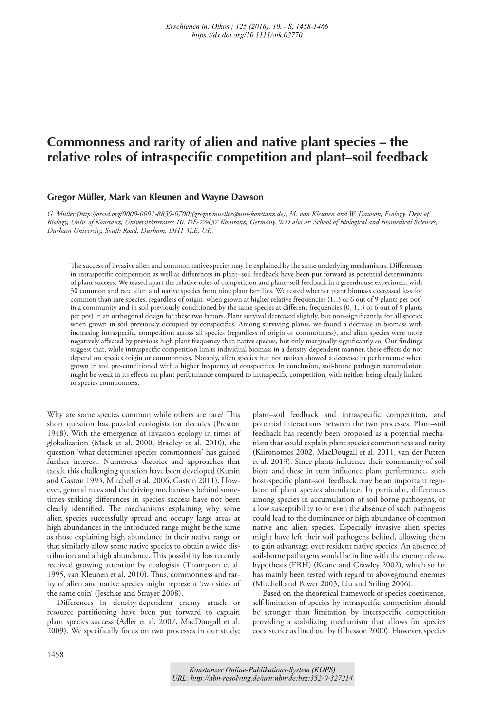 The Relative Roles of Intraspecific Competition and Plant–Soil Feedback