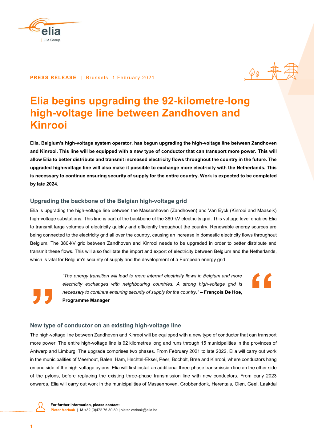 Elia Begins Upgrading the 92-Kilometre-Long High-Voltage Line Between Zandhoven and Kinrooi
