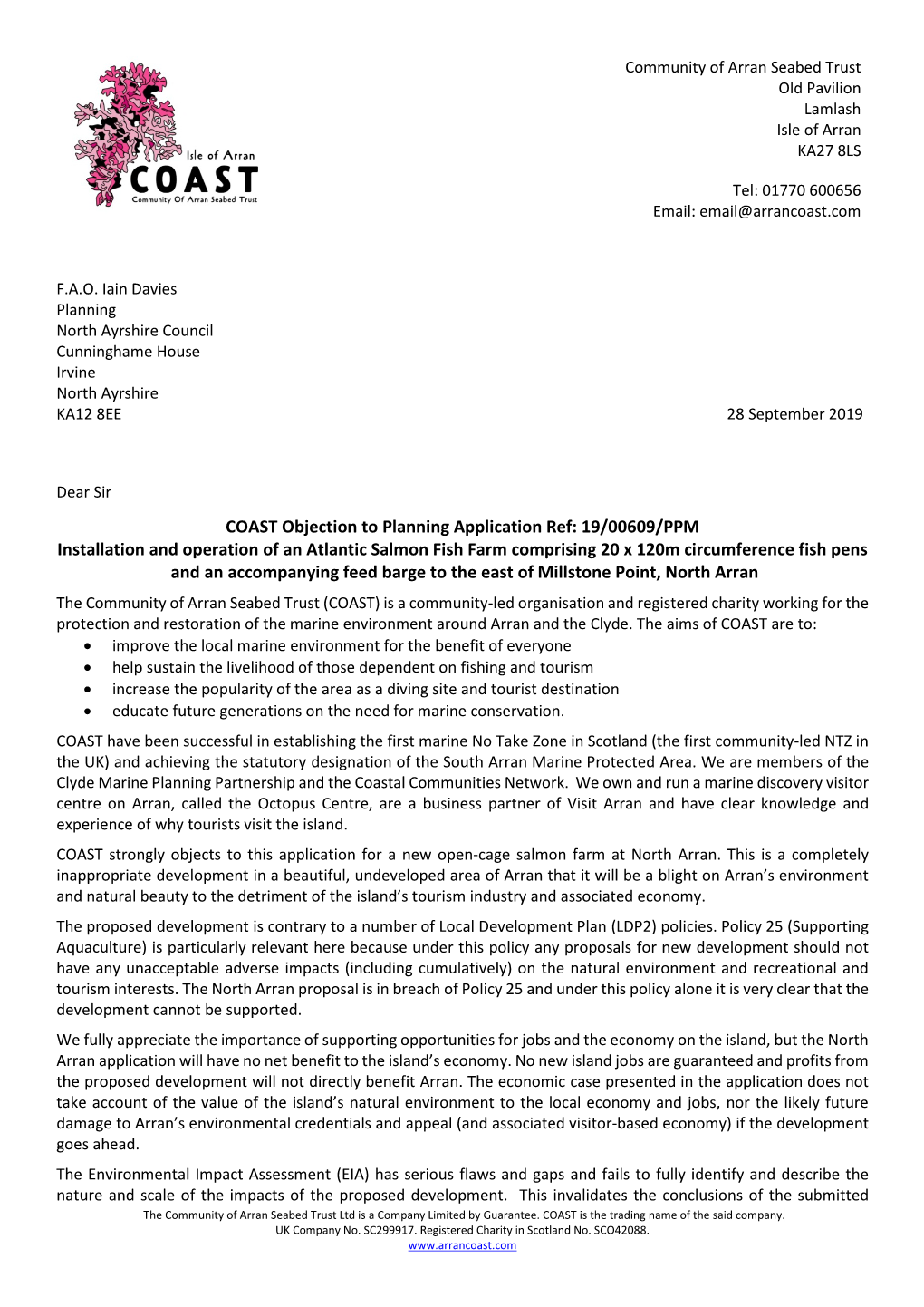 COAST Objection to Planning Application Ref: 19/00609/PPM
