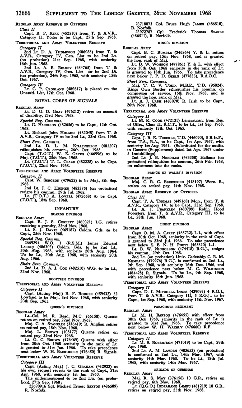 12666 Supplement to the London Gazette, 26Th November 1968