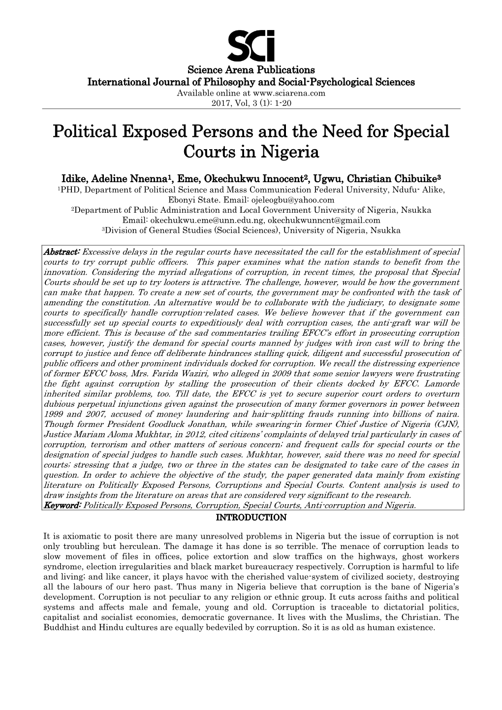 Political Exposed Persons and the Need for Special Courts in Nigeria