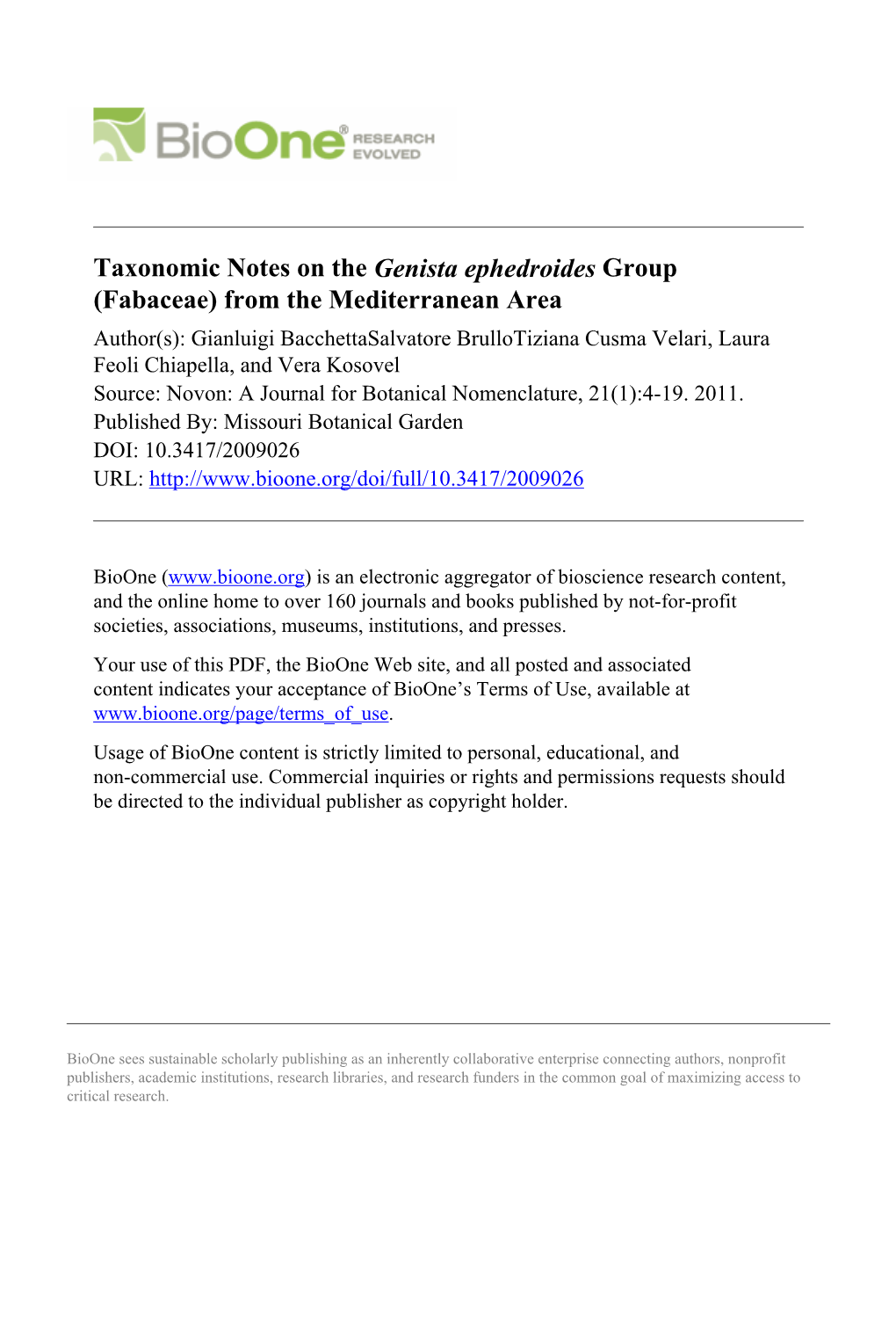 Taxonomic Notes on the Genista Ephedroides Group (Fabaceae)