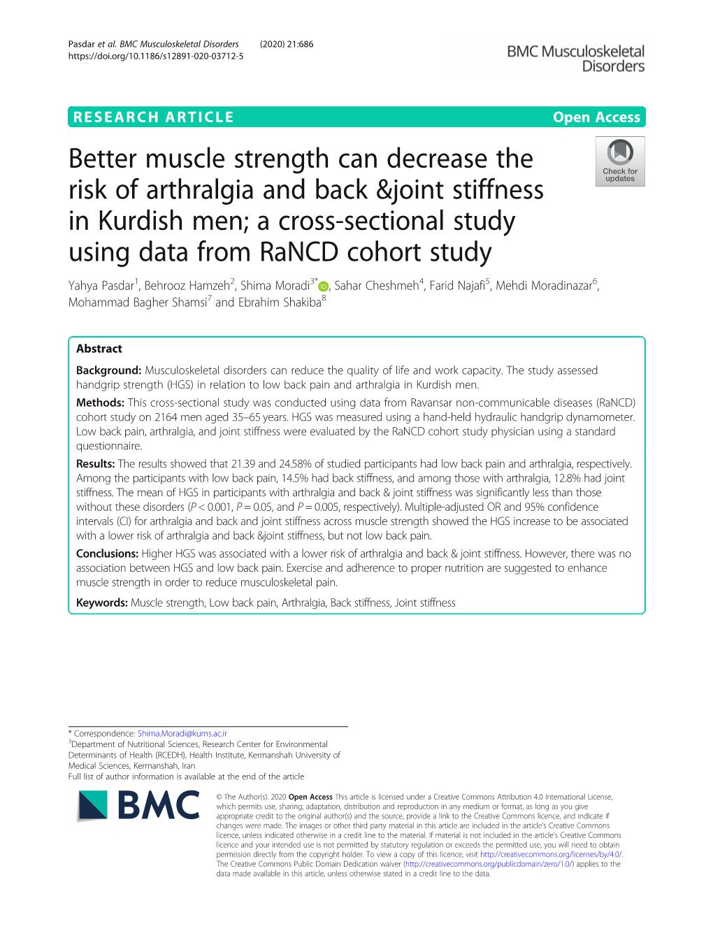 Better Muscle Strength Can Decrease the Risk of Arthralgia and Back &Joint Stiffness in Kurdish