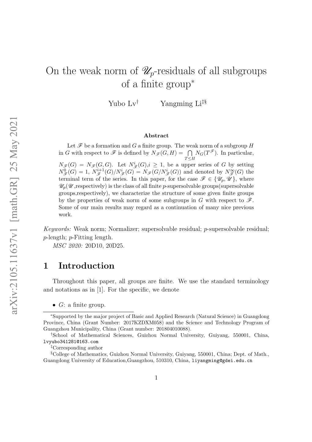 On the Weak Norm of Up-Residuals of All Subgroups of a Finite Group