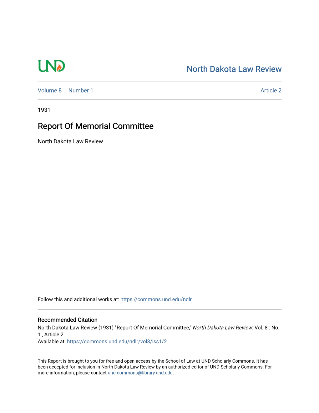 Report of Memorial Committee