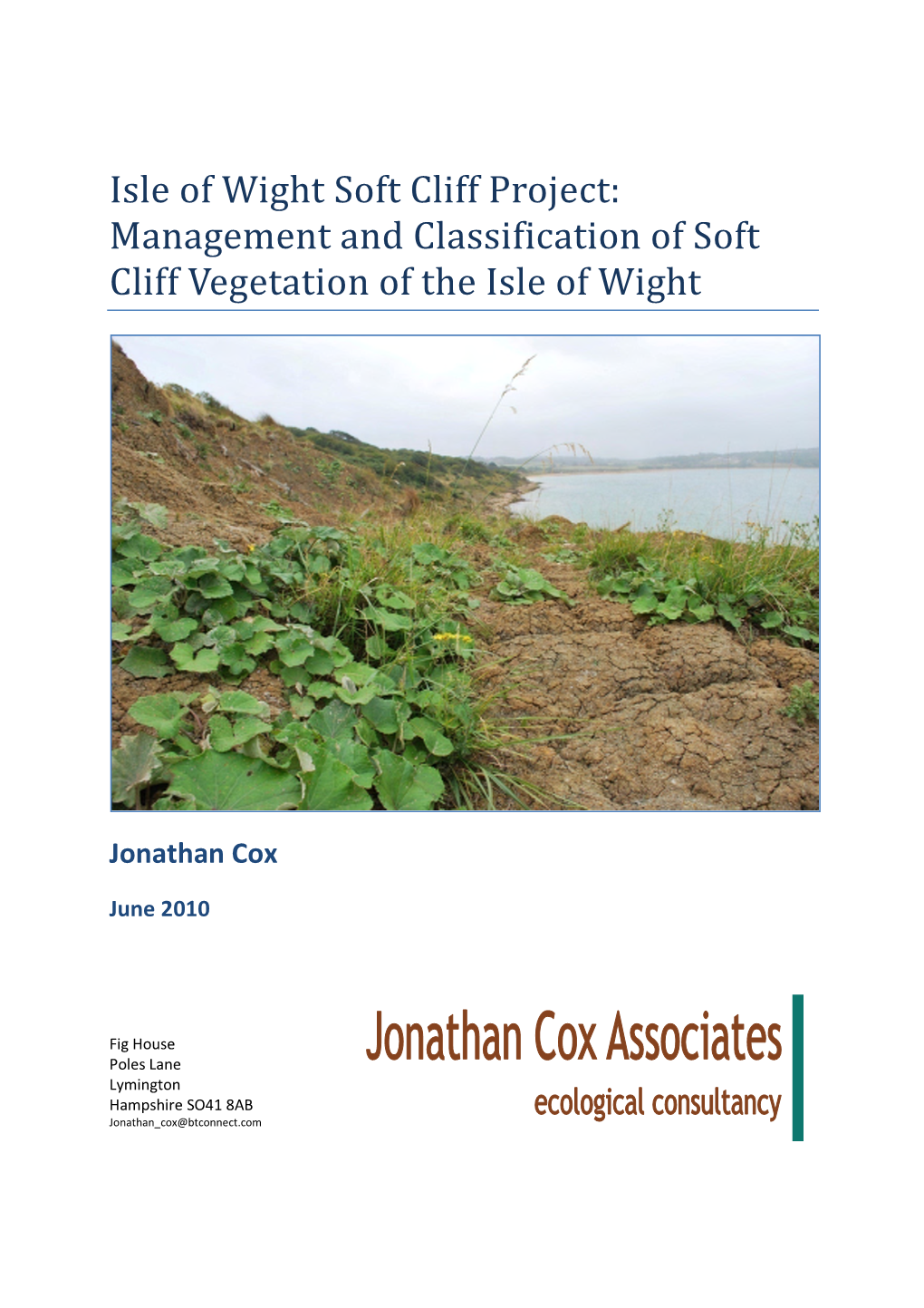 Management and Classification of Soft Cliff Vegetation of the Isle of Wight