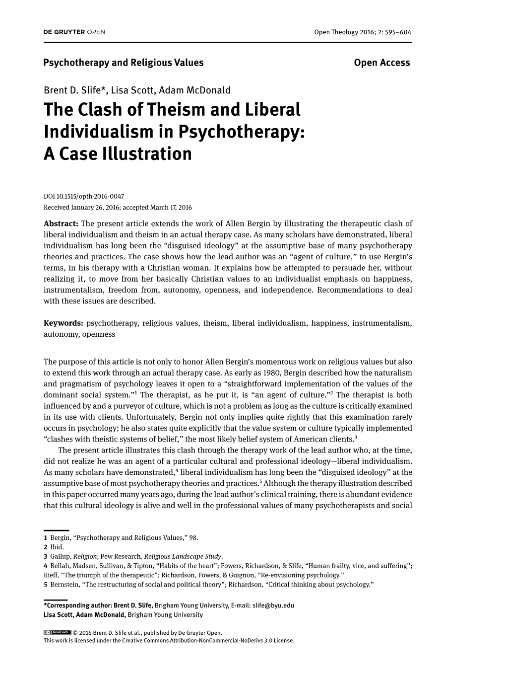 The Clash of Theism and Liberal Individualism in Psychotherapy: a Case Illustration