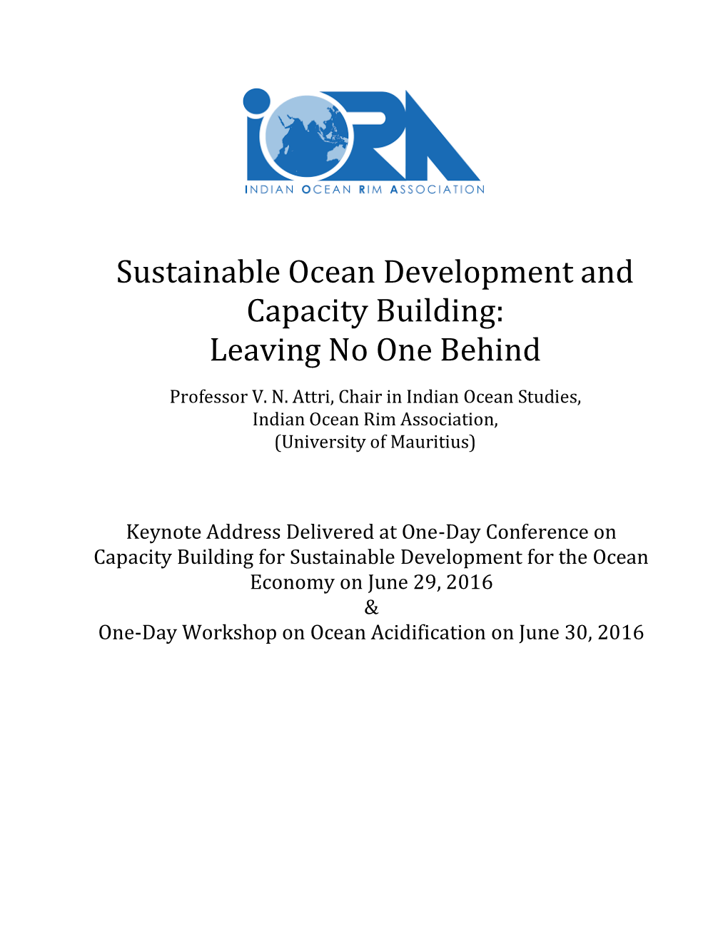 Sustainable Ocean Development and Capacity Building: Leaving No One Behind