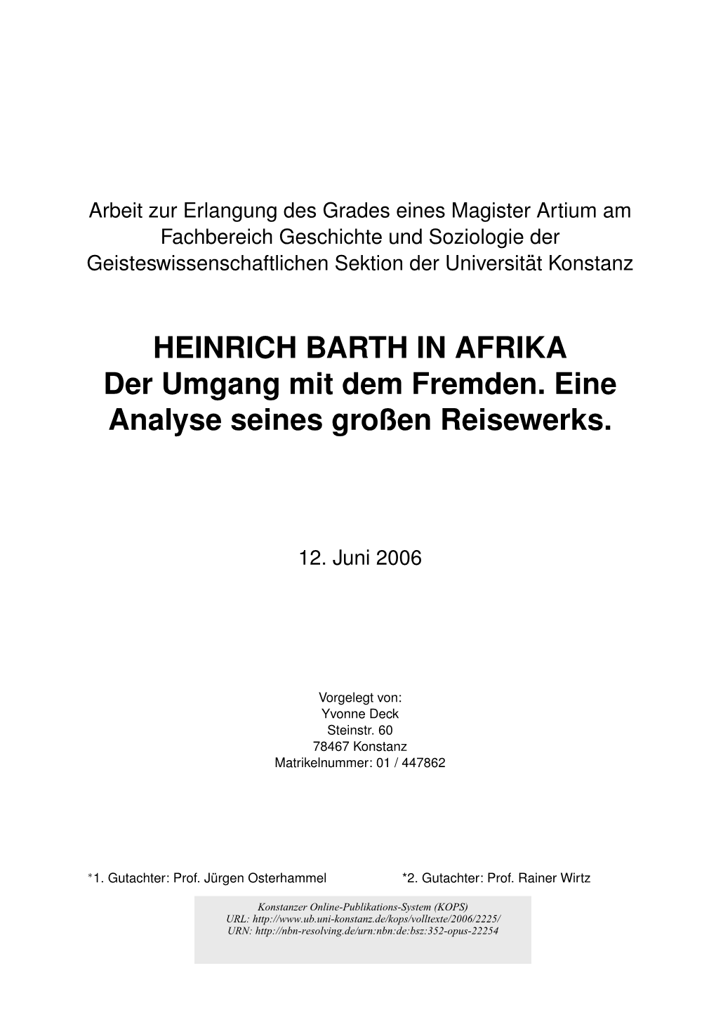 Heinrich Barth in Afrika. Der Umgang Mit Dem Fremden. Eine Analyse