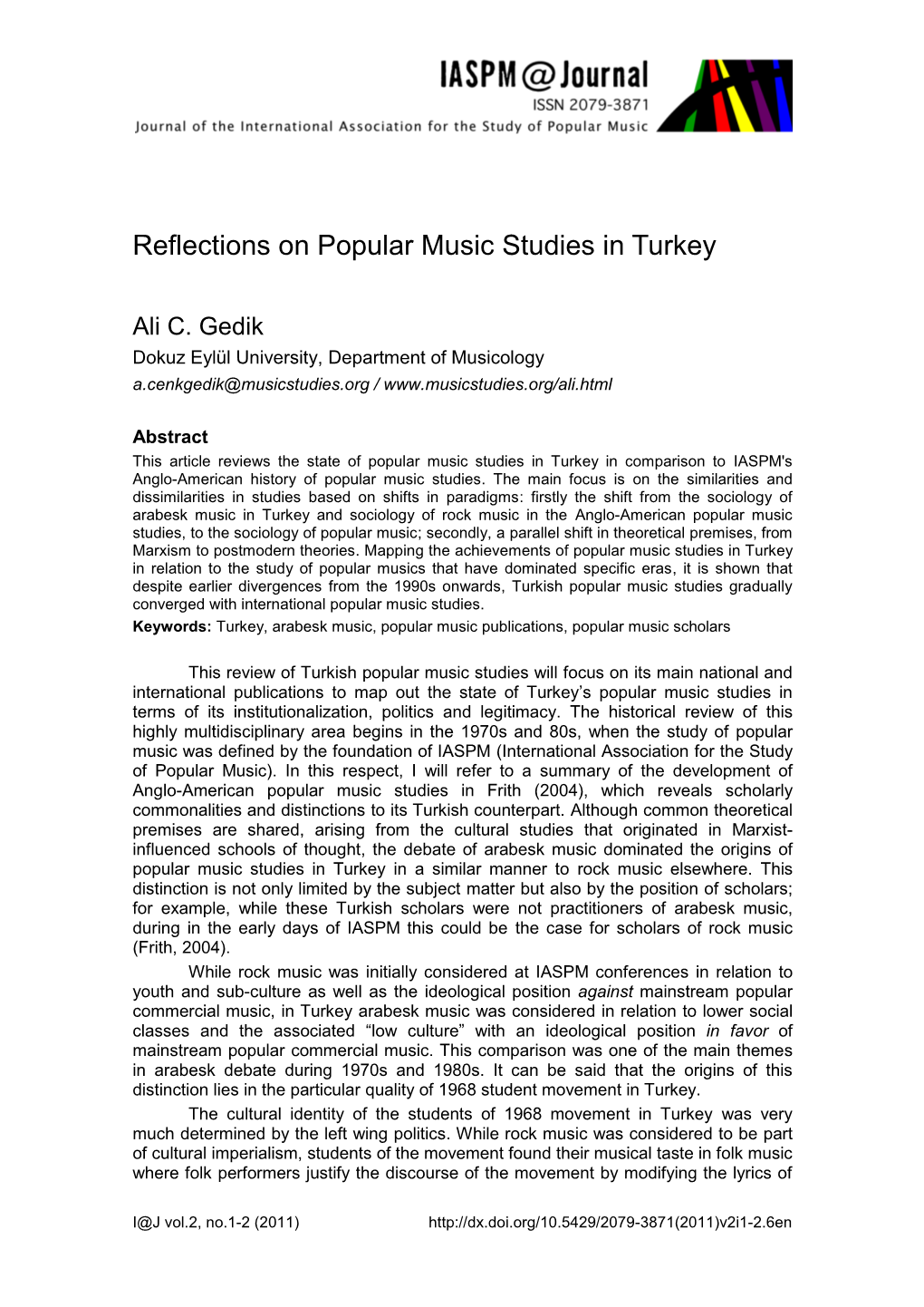 Reflections on Popular Music Studies in Turkey