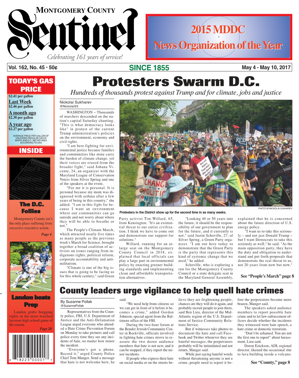 THE MONTGOMERY COUNTY SENTINEL MAY 4, 2017 EFLECTIONS R the Montgomery County Sentinel, Published Weekly by Berlyn Inc