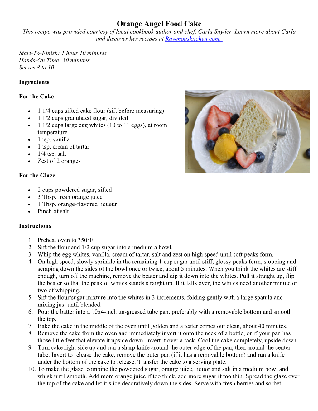 To Print the Recipe for Orange Angel Food Cake