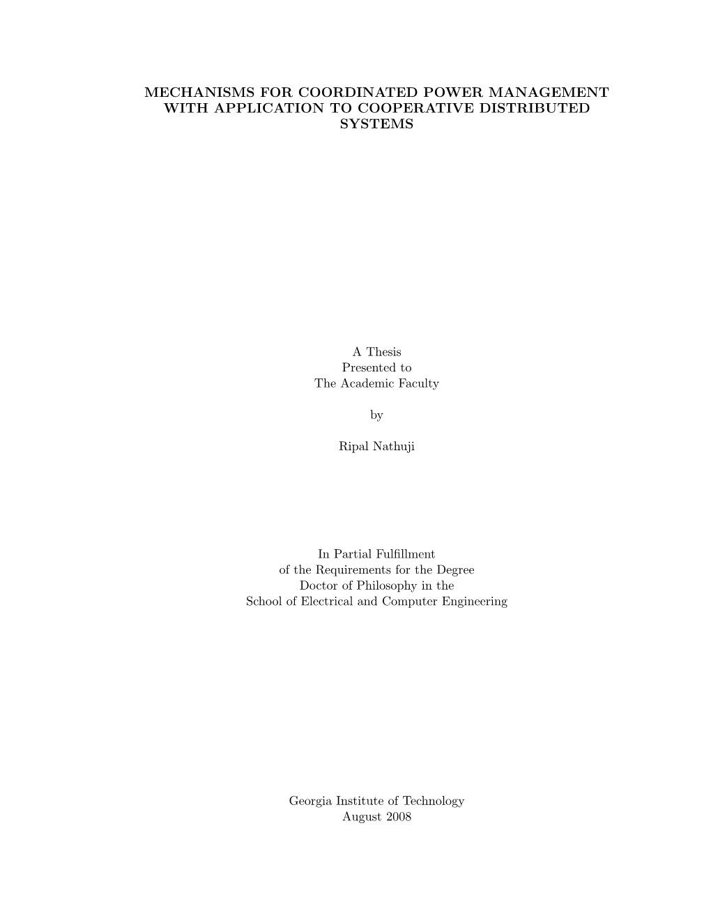 Mechanisms for Coordinated Power Management with Application to Cooperative Distributed Systems