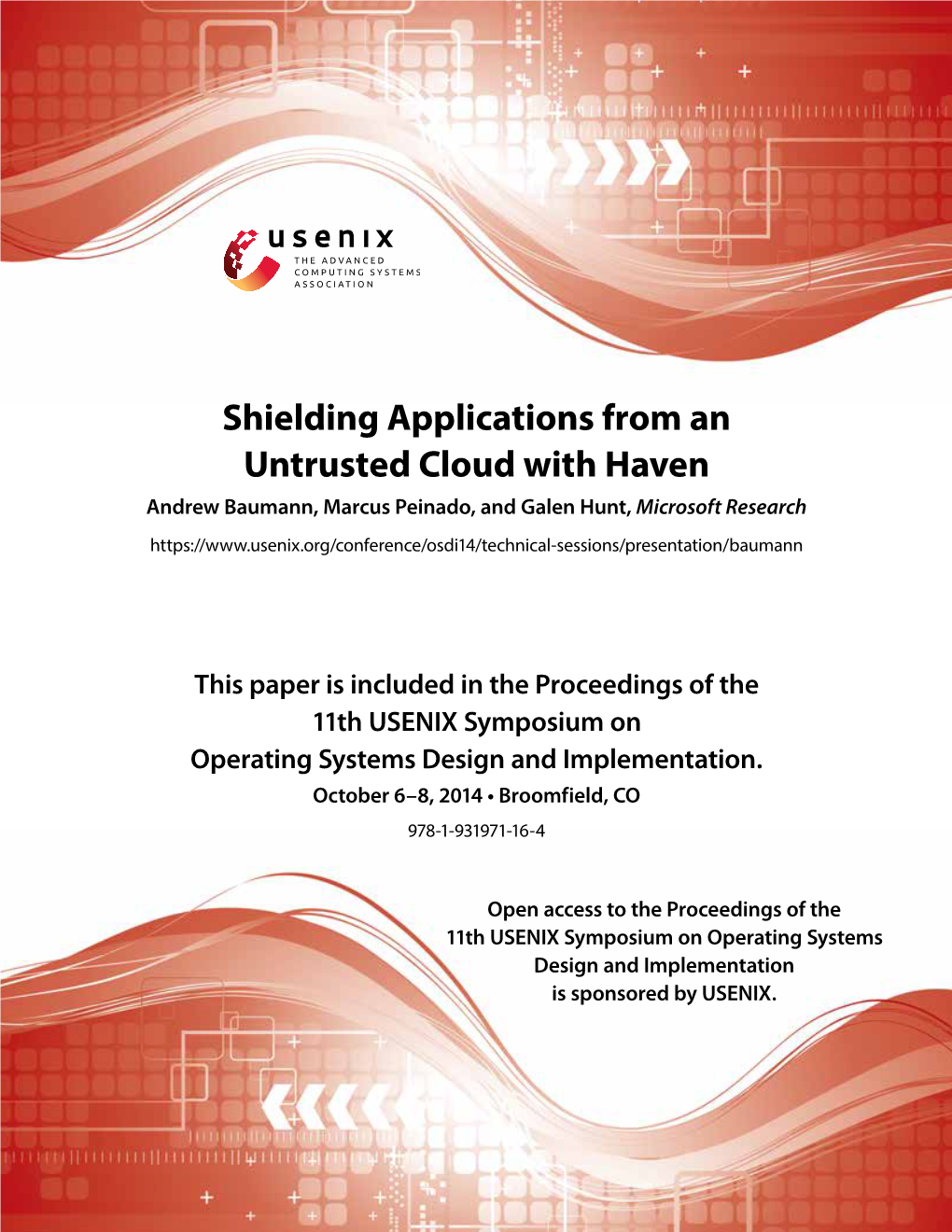 Shielding Applications from an Untrusted Cloud with Haven