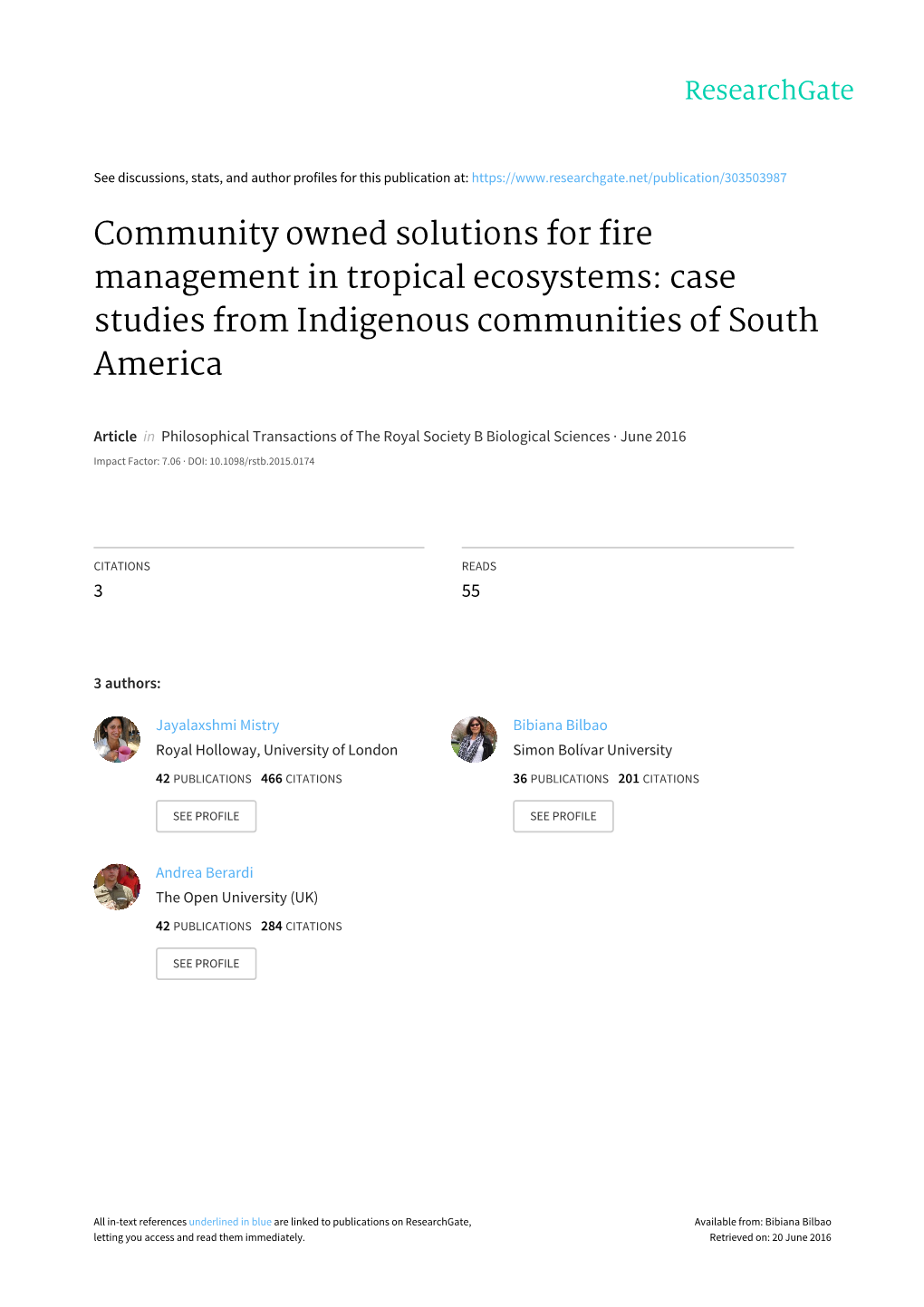 Community Owned Solutions for Fire Management in Tropical Ecosystems: Case Studies from Indigenous Communities of South America