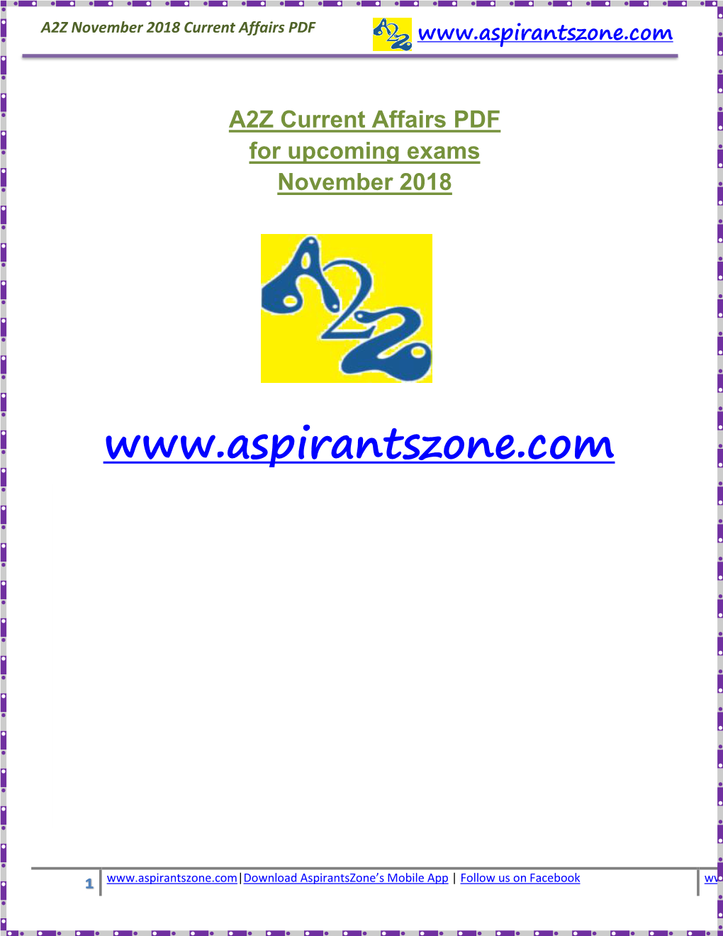 A2Z November 2018 Current Affairs PDF