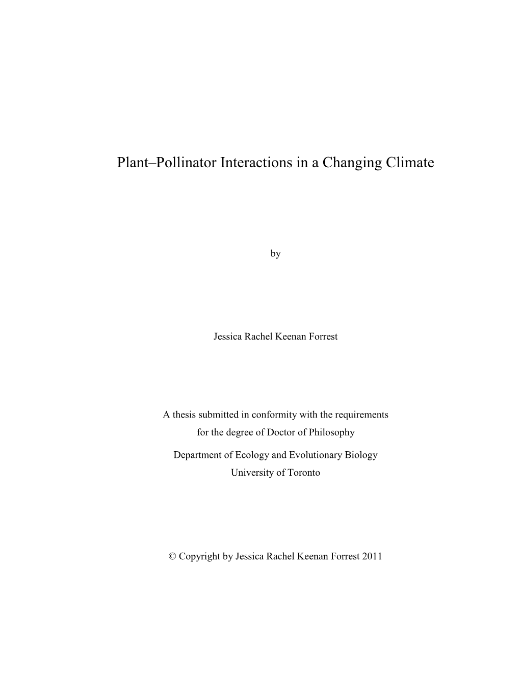 Plant–Pollinator Interactions in a Changing Climate